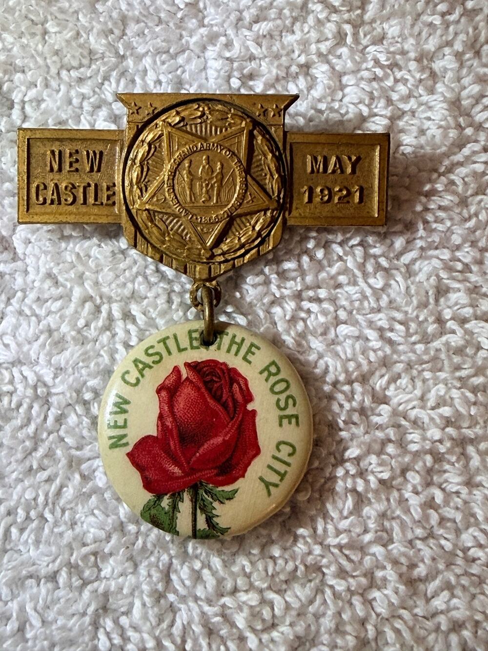 Vintage 1921 Ladies Grand Army Republic GAR New Castle Rose City May Medal Pin